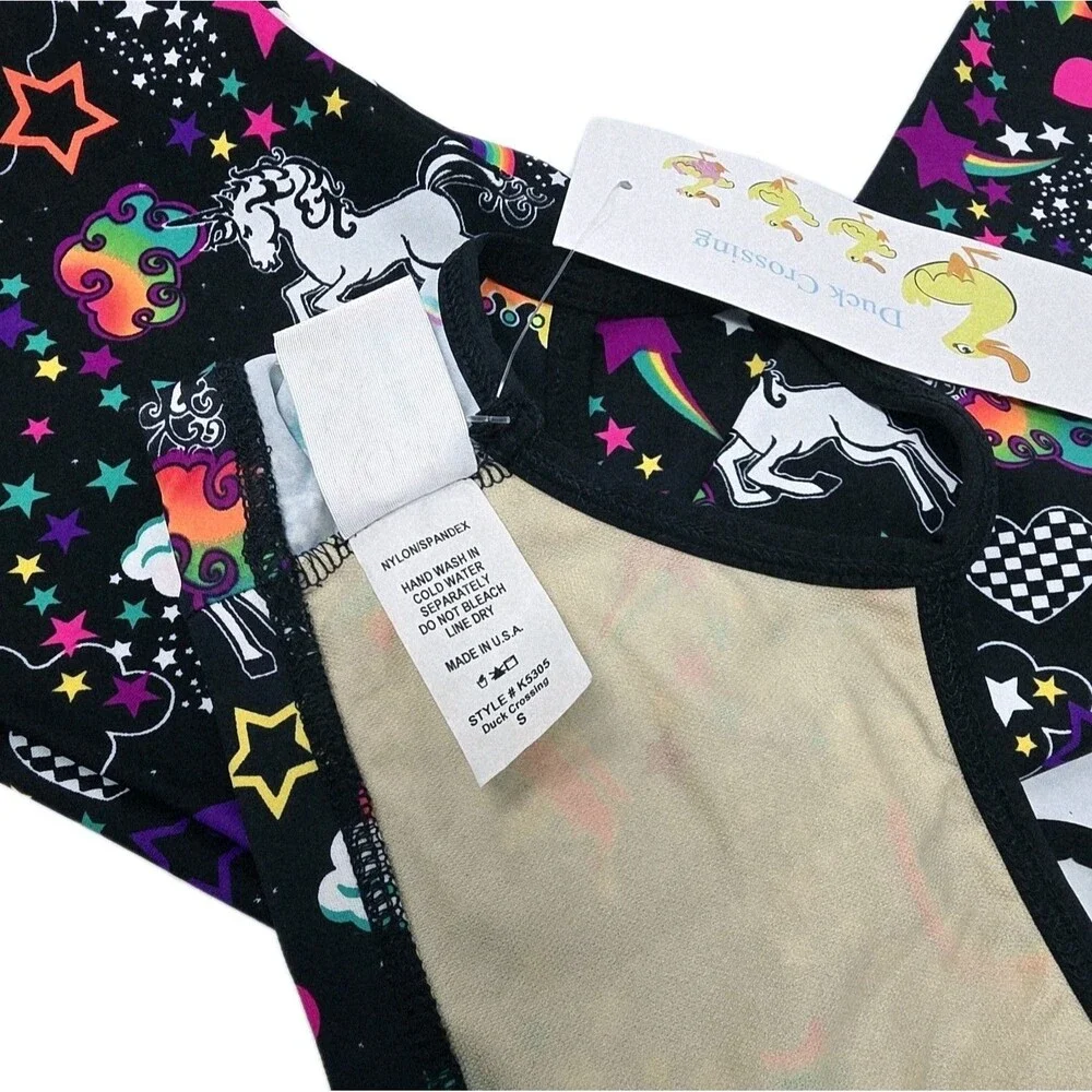 Duck Crossing VTG 90s Girls Neon Unicorn Party Dance Legging & Top Set Size S